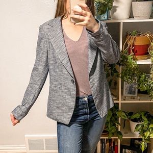 Cartonnier Chambray Blazer Single Breasted Oversized Cotton Blend Blue Padded